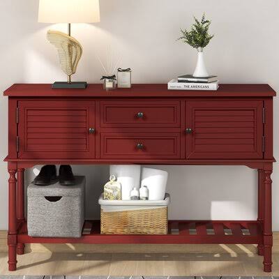 Modern Console Table Sofa Table for Living Room with 2 Drawers, 2 Cabinets and 1 Shelf Rosecliff Heights Color: Red MEL4_R0KTY38