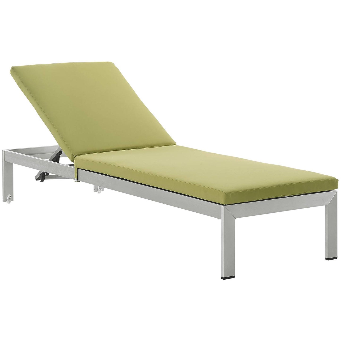 Modway Shore Outdoor Patio Aluminum Chaise with Cushions - Silver Peridot CTM6_K4TIM38