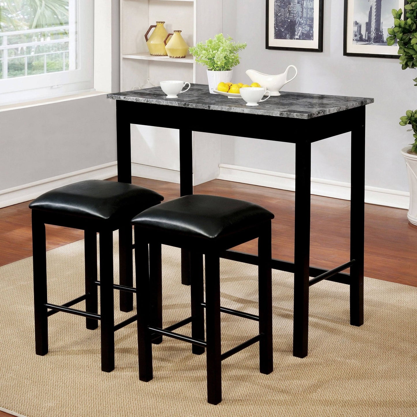 Porch  den Joseph Black 3-Piece Dining Table Set - Black/Grey IEF7_D5JBP21