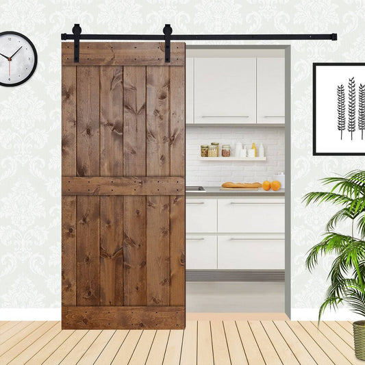 Akicon Paneled Wood Barn Door with Installation Hardware Kit - K1 Series - 30x22 - Dark Walnut YFK8_Y2OWS40