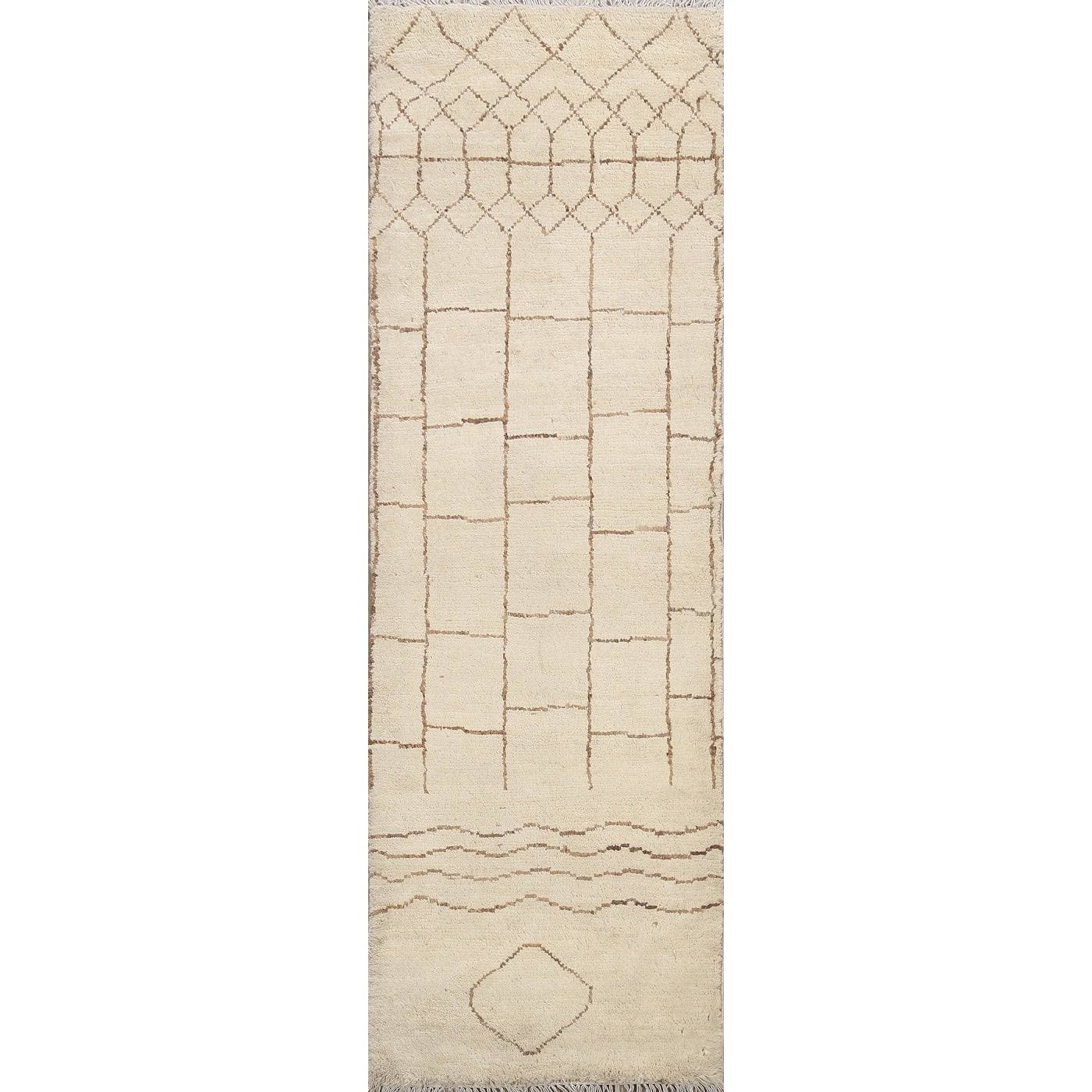 Geometric Moroccan Oriental Runner Rug Wool Hand-Knotted Hallway Carpet 2x6, Beige AXE7_C4DOV11