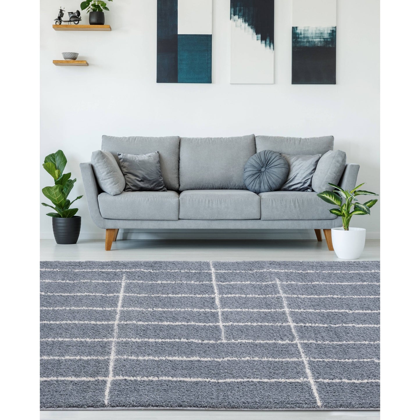 Carson Carrington Tovasen Microfiber/Polyester Shag Area Rug - 5&3x22 x 7&2x22 - Blue/Grey EQC5_J0SAC35