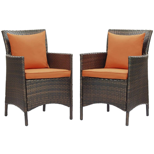 Modway Conduit Outdoor Patio Wicker Rattan Dining Armchair Set of 2 - Brown Orange DTD5_J8PDY01