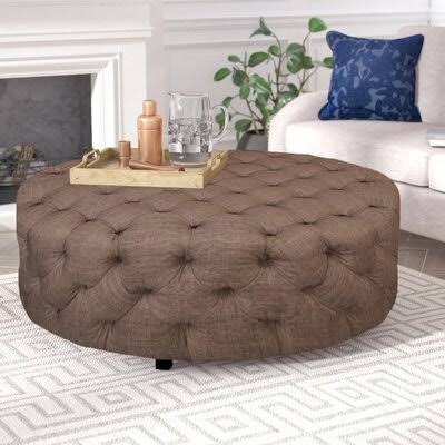 Dirit 45 Wide Tufted Round Cocktail Ottoman Everly Quinn Fabric: Brown Fabric GZW3_R0NOS05