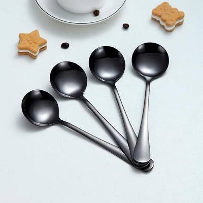 Stainless Steel Titanium Plating Shiny Black Round Spoons Silverware Red Barrel Studio Color: Black MJD9_W4KHP75