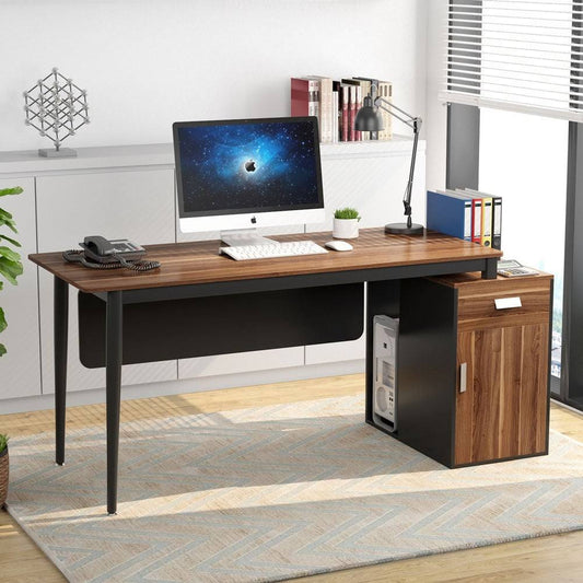 55x22 Computer Desks with Drawer  Cabinet - Walnut DJM7_H4MLT23