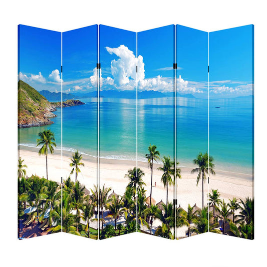 4, 6 or 8 Panel Office Wood Folding Screen Decorative Canvas Privacy Partition Room Divider - Beach Huts6 Panels UCU3_S6LCQ86