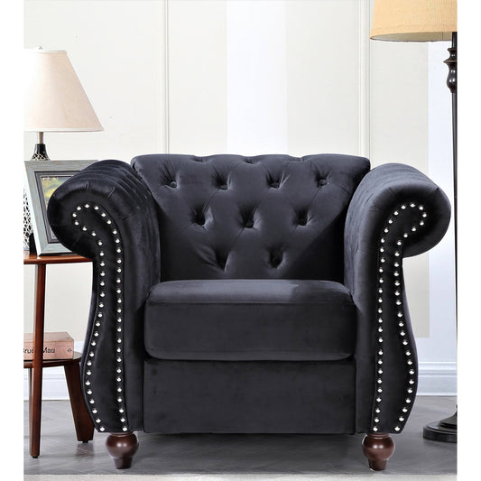 Kemos Classy Velvet Chesterfield Armchair - Black JXG2_N4XMR92