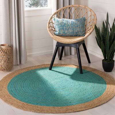 Vicksburg Handwoven Jute/Sisal Teal/Natural Area Rug Highland Dunes Rug Size: Round 9& DFT2_G9YEY97