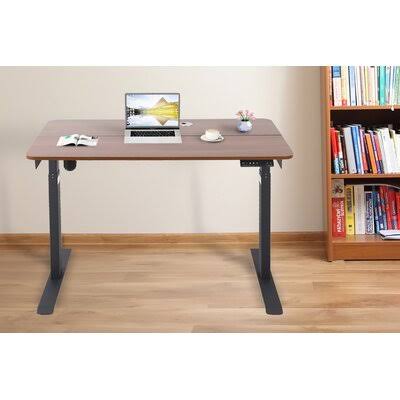 Home Office Desks Single Motor Electric Standing Desk Inbox Zero Color (Top/Frame): Brown/Black QND6_C4YVA60