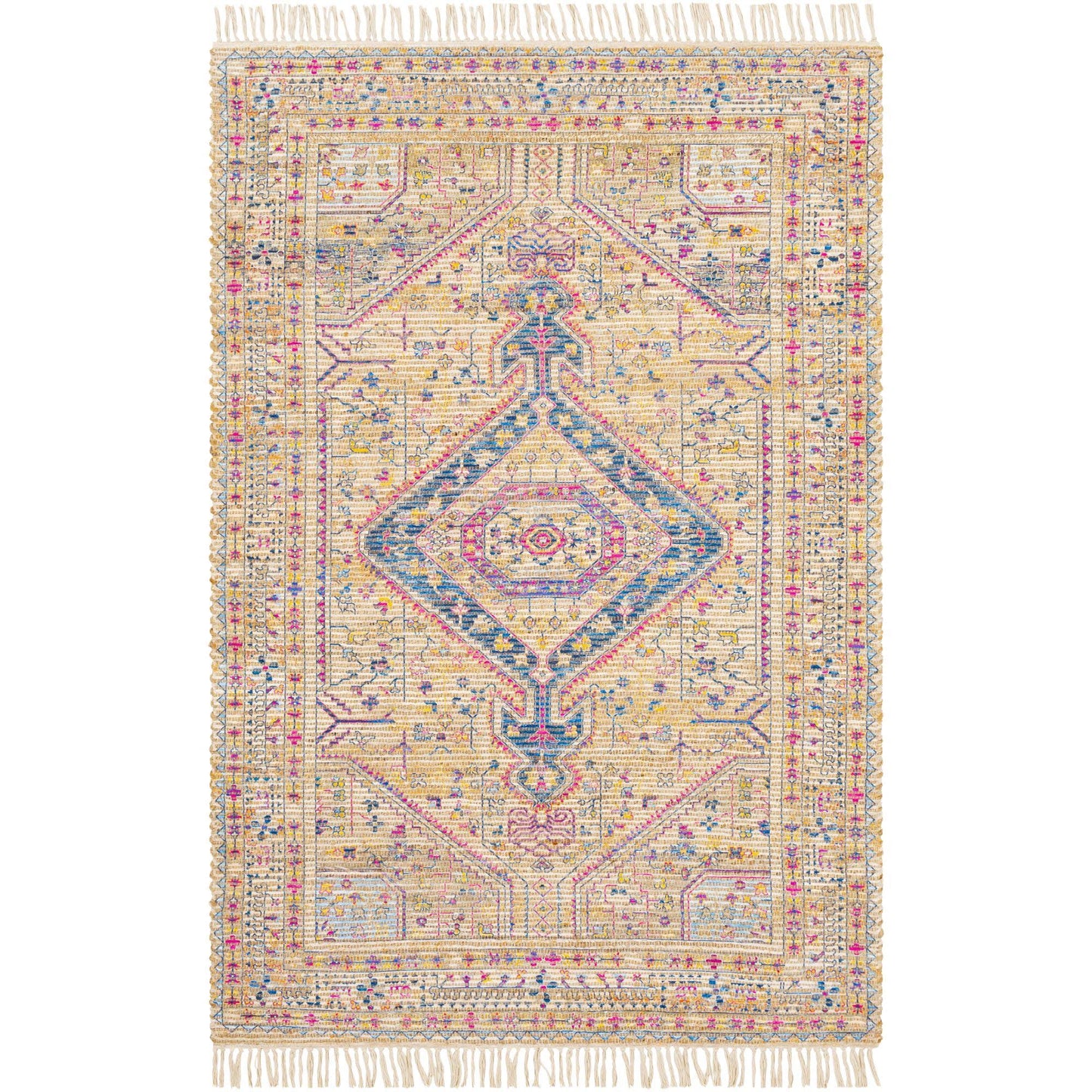 8& x 10& Beige and Pink Hand Woven Rectangular Area Throw Rug RDJ0_G4JDO47