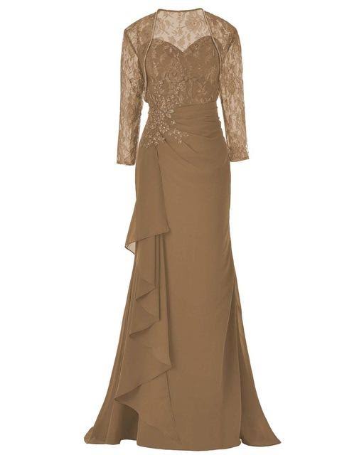 AnnaCustomDress Elegant Lace Three Quarters Sleeves Gown Mother of The Bride Groom Dress with Jacket for Wedding Party 2 / Brown FNR5_P5VZV97