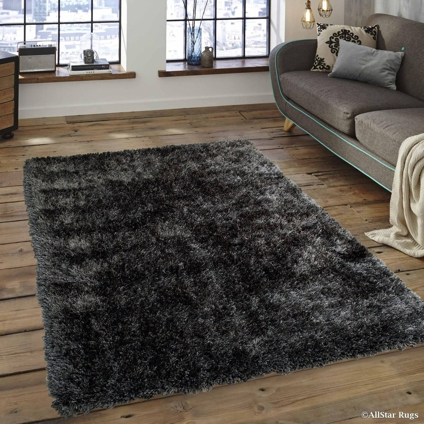 Allstar Grey Chic Thick Soft and Shaggy Solid Rug (7& 7x22 x 10& 4x22) URF9_X8KGS07