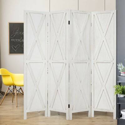 5.6 ft 4 Panels Folding Wooden Room Divider-Natural Gracie Oaks Color: White HLR1_O6TDA50