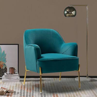 Cleo 28x22 Wide Velvet Armchair Gold Flamingo Fabric: Blue NUH9_C5ZLT98