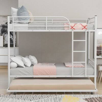 Koffler Twin-Over-Twin Metal Bunk Bed with Trundle Isabelle  Max Bed Frame Color: White RLI6_I5ABF46