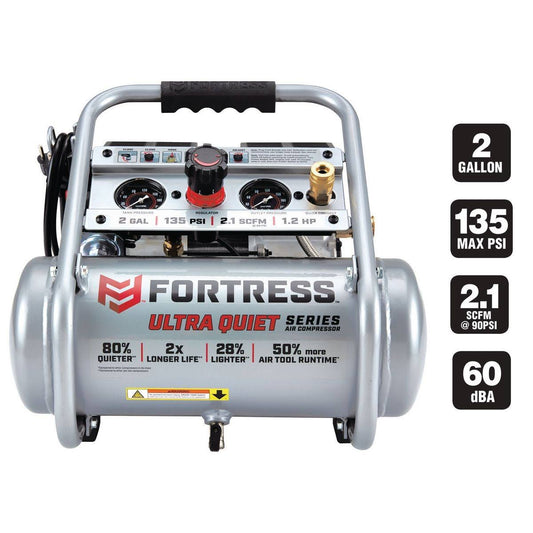 Fortress 2 Gallon 1.2 HP 135 PSI Ultra Quiet Oil-Free Professional Air Compressor 64688 CNT7_T7RKA08