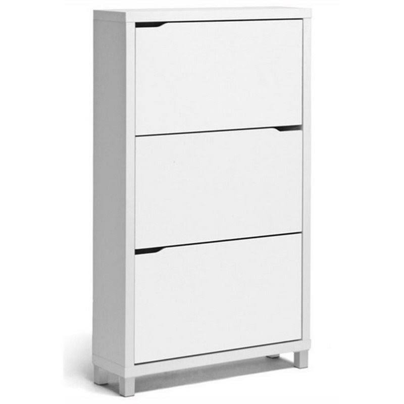 Bowery Hill Modern 3 Shelf Shoe Storage Cabinet in White HRB9_F9WSY79