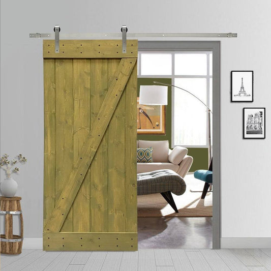 Calhome Z Bar Series 30 in. x 84 in. Pre-Assembled Jungle Green Stained Wood Interior Sliding Barn Door with Hardware Kit OWB5_A6ZDJ13