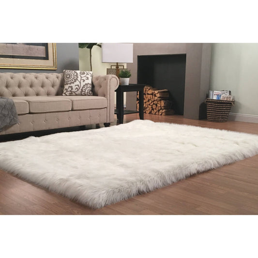 Silver Orchid Nansen Luxurious Faux Sheepskin Shag Area Rug - 5& x 8& - White w/Brown Tips MJR2_U3IPG03