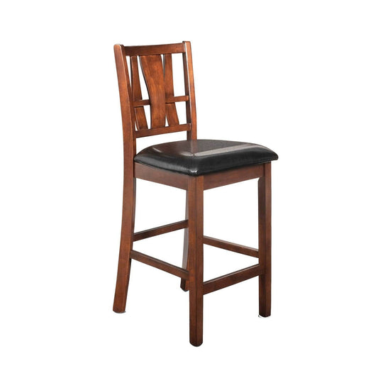 Benjara Bm218106 Bulged Wooden Backrest Counter Chair with Leatherette SEAT, Brown and Black HOU2_Y8HAU67