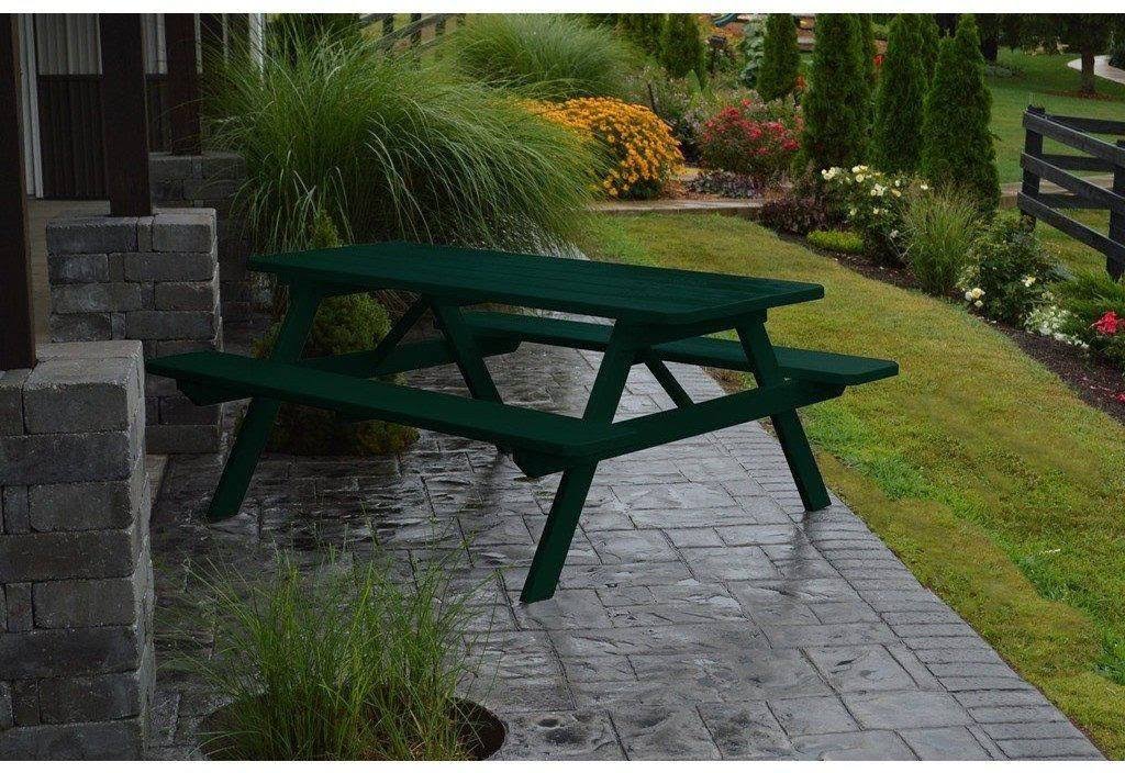 AL Furniture Co. Yellow Pine 6& Picnic Table with Attached Benches, Al Dark Green FWV6_R0GFI94