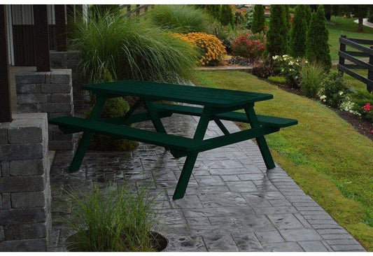 AL Furniture Co. Yellow Pine 6& Picnic Table with Attached Benches, Al Dark Green FWV6_R0GFI94