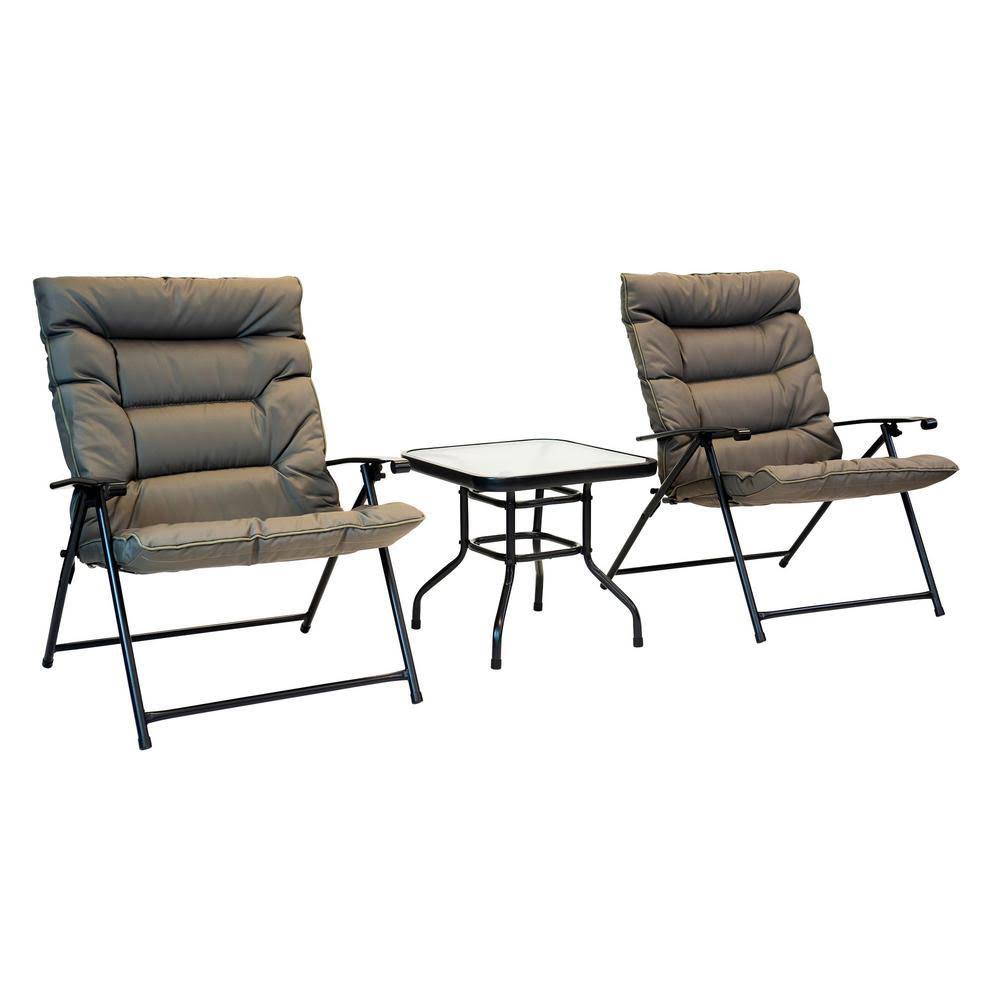 Patio Premier 3-Piece Steel Frame Folding Outdoor Bistro Set with Olive Cushions and Dark Powder Frame XZD3_P0JTZ35