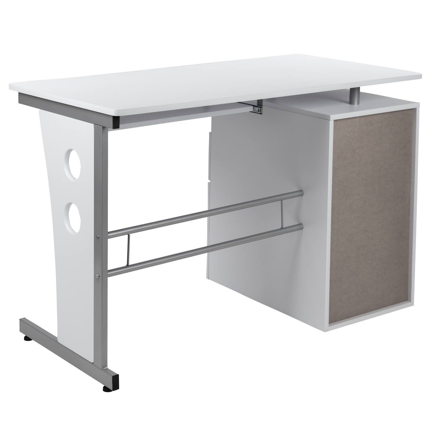 Emma and Oliver White Desk with Three Drawer Single Pedestal and Pull-Out Keyboard Tray TNS2_T7XBF01