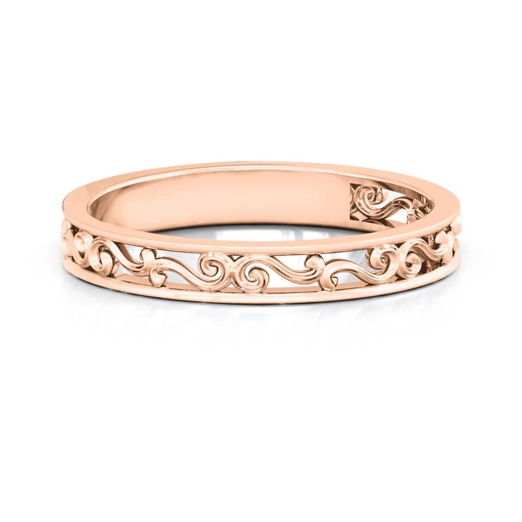 10k Rose Gold Filigree Band Wedding Ring SLN1_U8HAC42