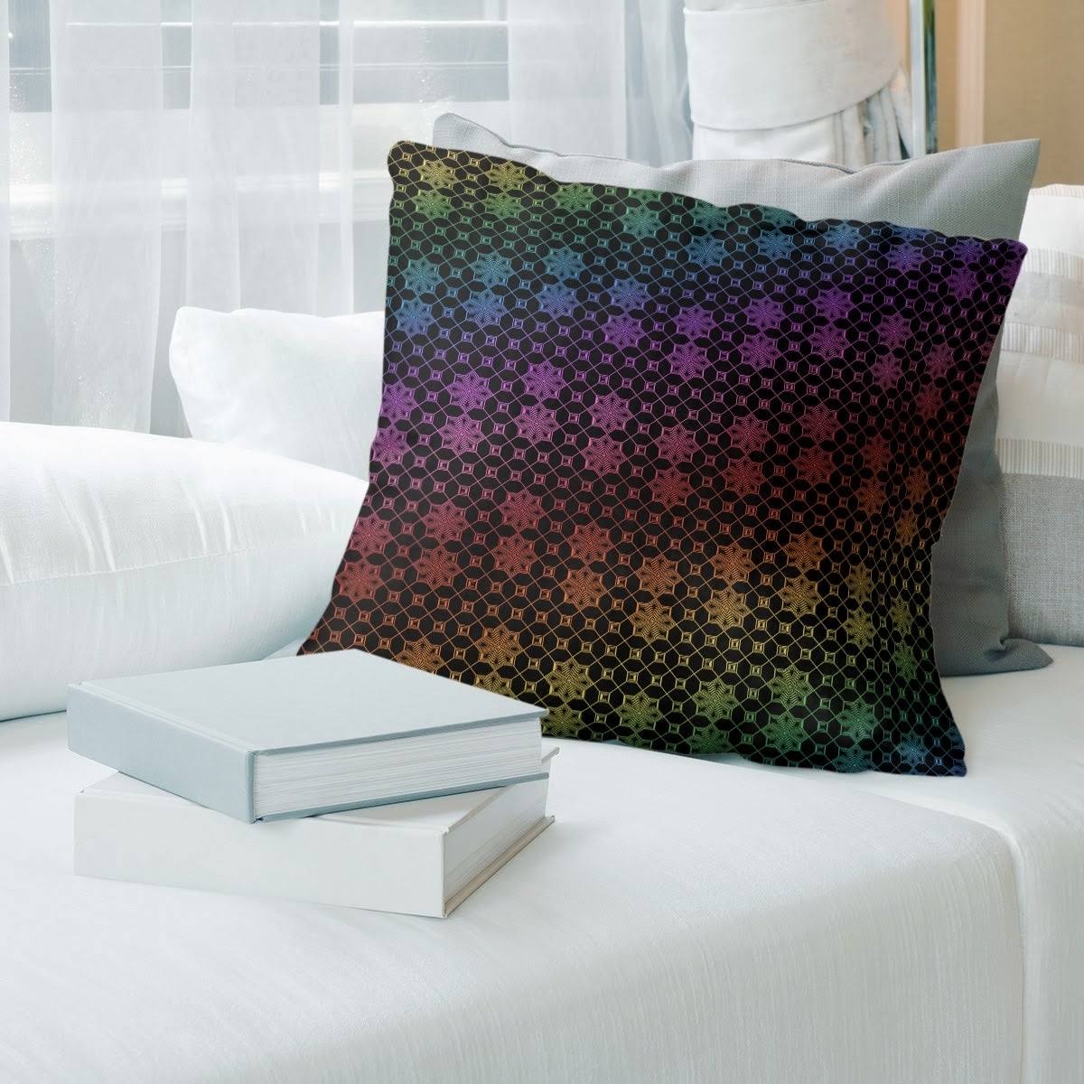 Multicolor Ombre Lattice Throw Pillow - 18 x 18 - Rainbow - Linen TIL4_U2GIY19