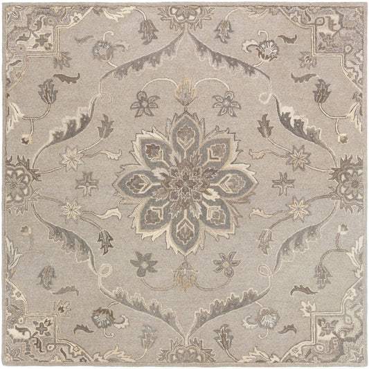 Tiwari Home 6& Persian Floral Style Brown, Gray and Beige Hand Tufted Square Area Throw Rug IWJ0_F0QOO62