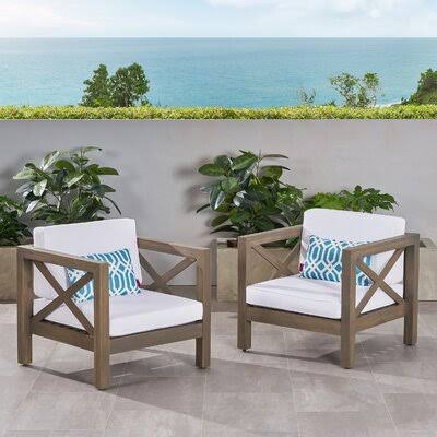 Damico Outdoor Club Patio Chair with Cushions Highland Dunes Cushion Color: Dark Gray, Frame Color: Gray HUU4_V7KRV93