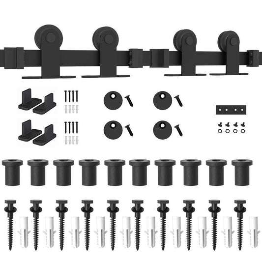 Winsoon 4-18ft Antique Top Mount Double Sliding Barn Door Hardware Kit 14ft Track for Closet Cabinet Black Heavy Duty, Size: 14& MEK6_E8ZKR67