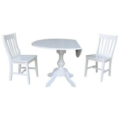 Canora Grey Pattie 3 Piece Drop Leaf Solid Wood Dining Set, White IXY4_L6RPU22