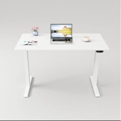 Electric Height Adjustable Standing Desk for Office Dual German Okin Motor (White Frame+48x22 x 24x22 Wood Color Top) Inbox Zero IDV2_O9IQI37