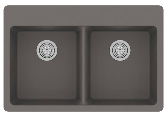 Winflo Winpro Granite Sink Dual-Mount 33-in x 22-in Gray Double Equal Bowl Kitchen Sink | LGGR0303 TYU2_A7OBU09