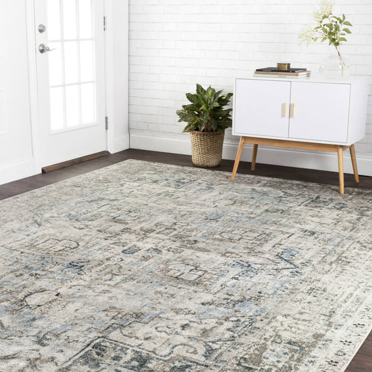 Alexander Home Contessa Distressed Transitional Medallion Rug - Blue/Slate 5&3x22 x 7&8x22 QUH6_P8THB95