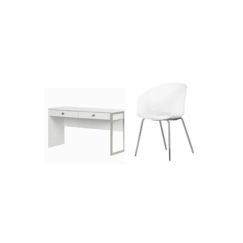 South Shore Interface White 2-Drawer Desk  1 Flam White and Chrome Chair Set RFR7_L3PAL48