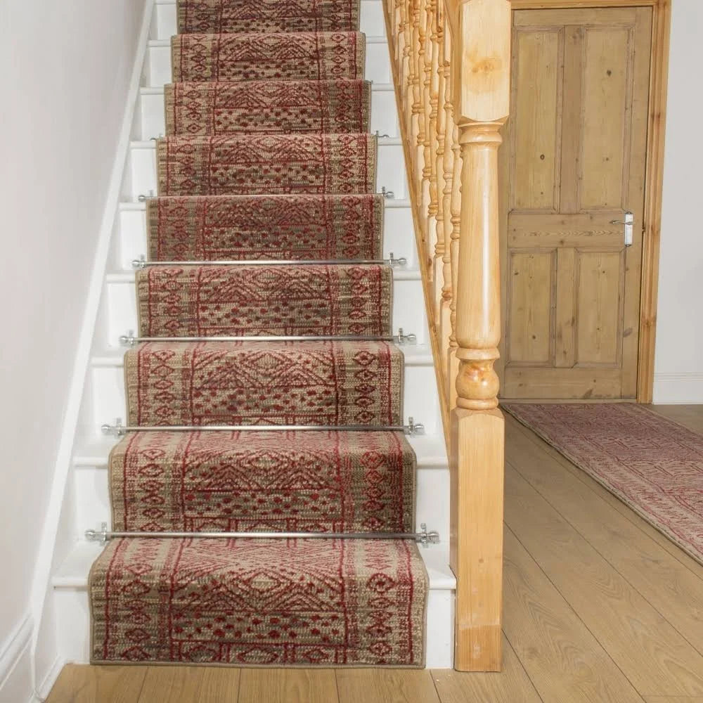 runrug USA Afrikans Taupe / Red Stair Carpet Runner Length: 23 Foo MCT4_T2DHW58