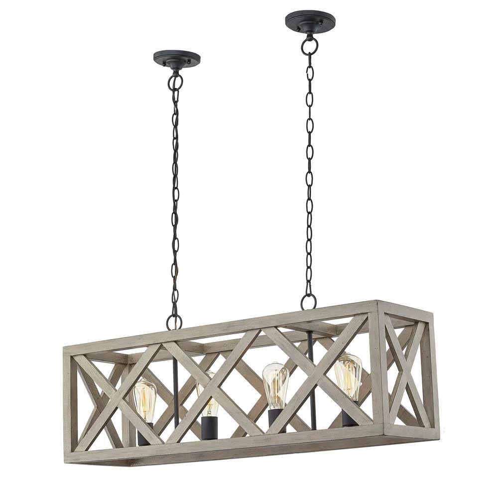 Ljd Dawn 4-Lights Lantern Gray Rectangle Pendant Without Shade YRS6_K3EAL38