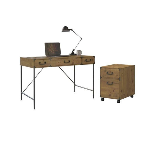 2 Piece Office Set with Desk and Filing Cabinet in Golden Pine DCU2_R8FYI52