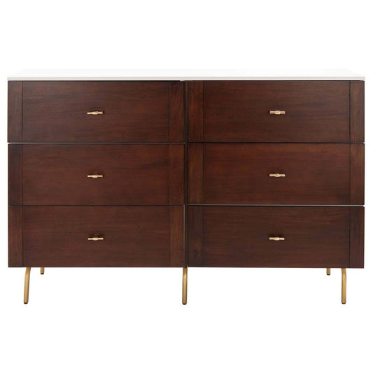 Safavieh Genevieve 6 Drawer Dresser - Walnut / White TFT6_T2NJQ10