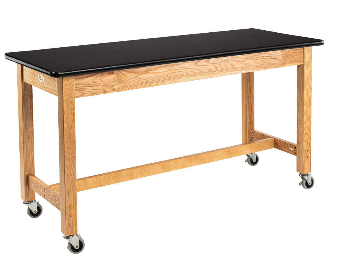 NPS 24x60x22 Solid Ash Wood Science Lab Table with HPL Top and Casters in Black - SLT2-2460HC ARG4_O4CPH30