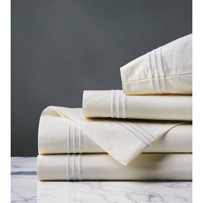 Tessa 4 Piece 200 Thread Count Egyptian Certified Cotton Percale Sheet Set Eastern Accents Ivory/Lake California King QGO4_B0KZE31