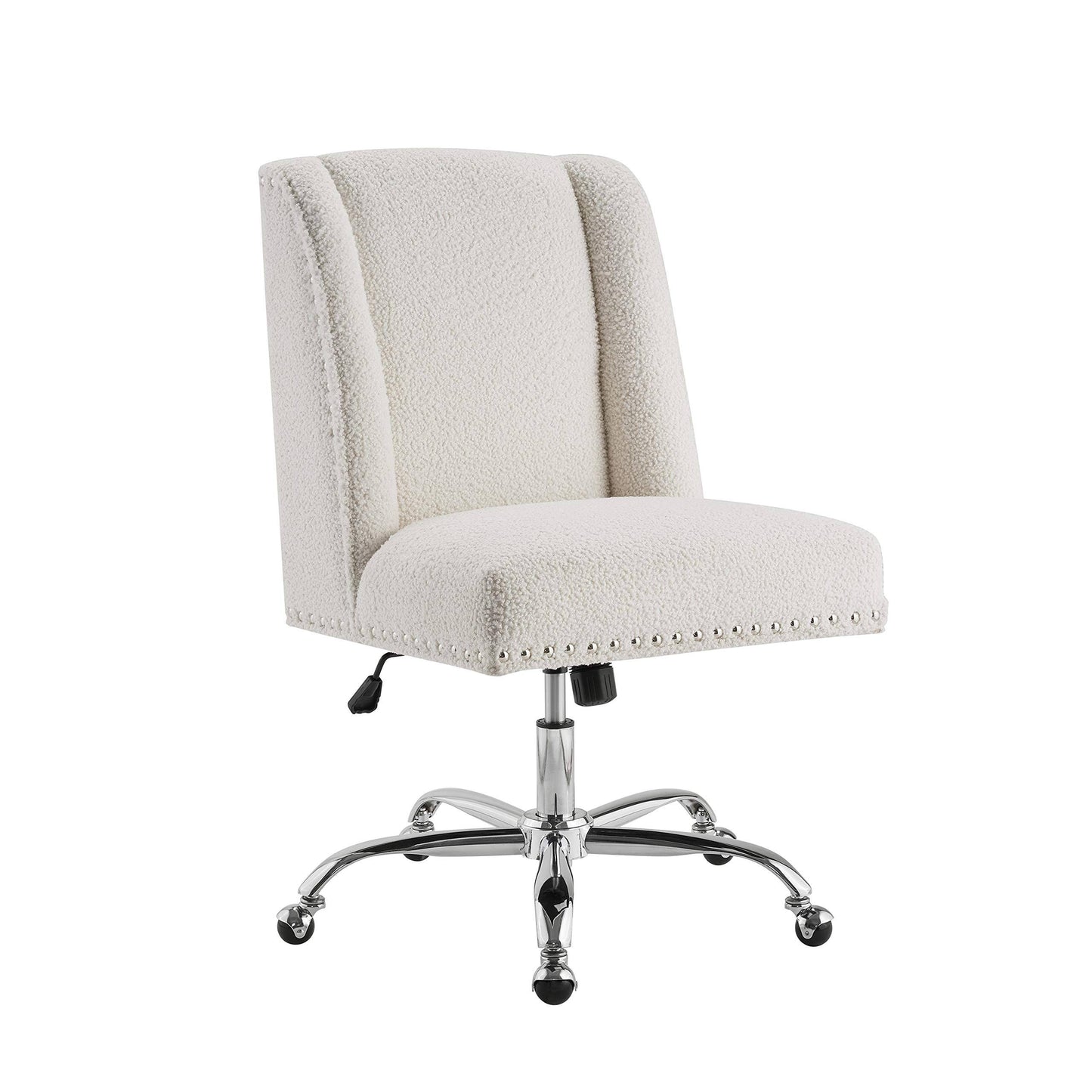 Linon Cream Sherpa Upholstered Swivel Chrome Base Clayton Office Chair SPZ9_T6PUE95