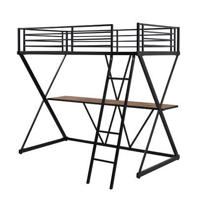 SteelMDF Twin Loft Bed with Desk, Loft Bed with Ladder and Full-Length Guardrails, X-Shaped Frame, Black Mason  Marble DHV7_F4CYB20