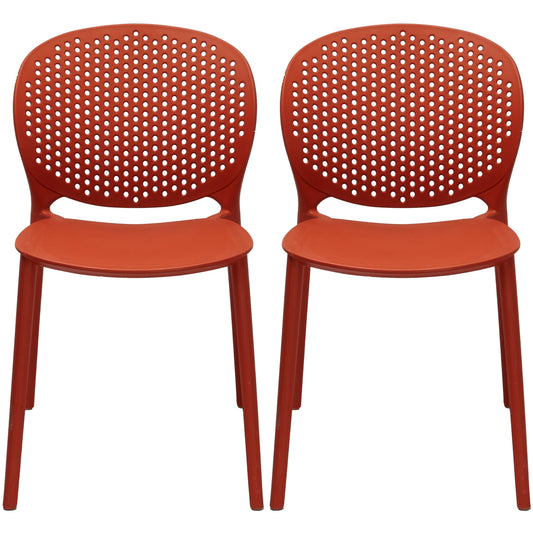 Set of 2 Armless Stacking Dining Side Chairs Molded Matte for Kitchen Desk Garden Patio with Dot Surf Back Outdoor - Orange JVD6_O6BEV96