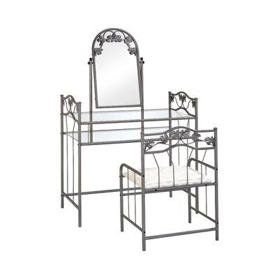 Heiser Metal Vanity Set with Stool and Mirror Canora Grey SEO6_V7WPN02