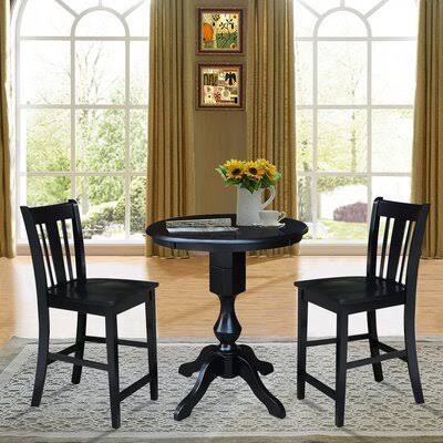 Wolfgang 3 - Piece Counter Height Rubberwood Solid Wood Dining Set Canora Grey Table Top Color: Black, Table Base Color: Black GDM1_R4MTX58